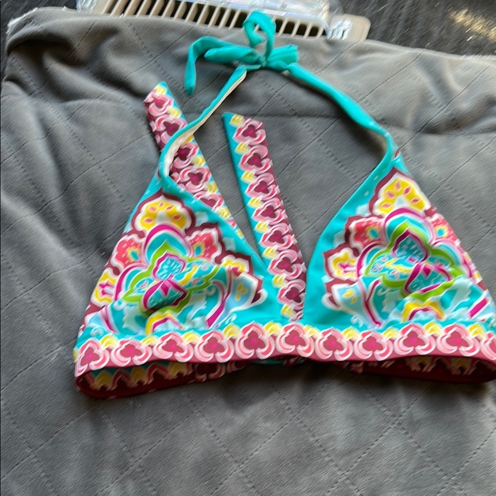 Victoria's Secret Blue and Pink Bikini Top with Psychedelic Print​